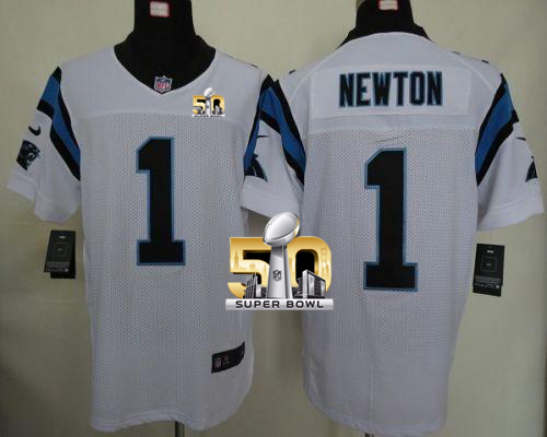 Nike Panthers #1 Cam Newton White Super Bowl 50 Men's Stitched NFL Elite Jersey