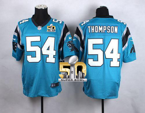 Nike Panthers #54 Shaq Thompson Blue Alternate Super Bowl 50 Men's Stitched NFL Elite Jersey