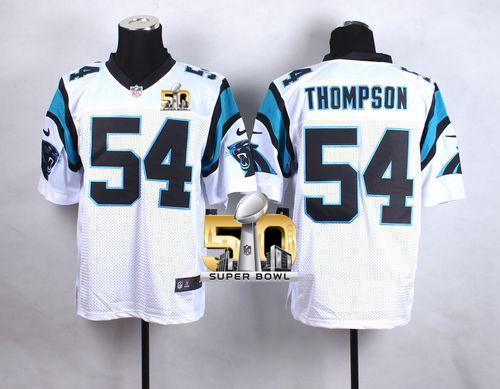 Nike Panthers #54 Shaq Thompson White Super Bowl 50 Men's Stitched NFL Elite Jersey