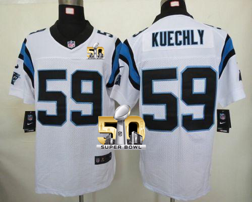 Nike Panthers #59 Luke Kuechly White Super Bowl 50 Men's Stitched NFL Elite Jersey
