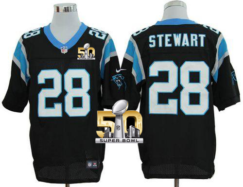 Nike Panthers #28 Jonathan Stewart Black Team Color Super Bowl 50 Men's Stitched NFL Elite Jersey