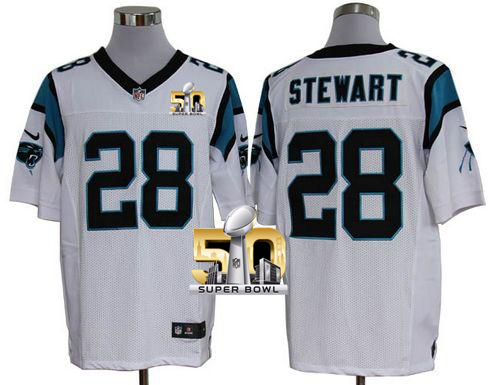 Nike Panthers #28 Jonathan Stewart White Super Bowl 50 Men's Stitched NFL Elite Jersey