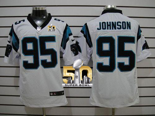 Nike Panthers #95 Charles Johnson White Super Bowl 50 Men's Stitched NFL Elite Jersey