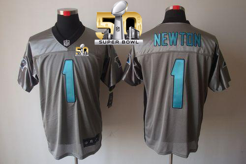 Nike Panthers #1 Cam Newton Grey Shadow Super Bowl 50 Men's Stitched NFL Elite Jersey