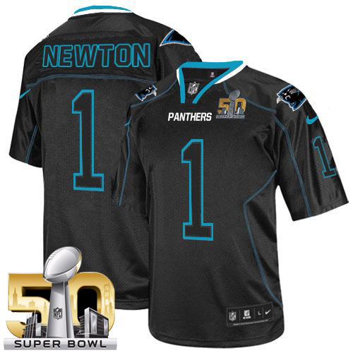 Nike Panthers #1 Cam Newton Lights Out Black Super Bowl 50 Men's Stitched NFL Elite Jersey