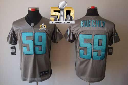 Nike Panthers #59 Luke Kuechly Grey Shadow Super Bowl 50 Men's Stitched NFL Elite Jersey