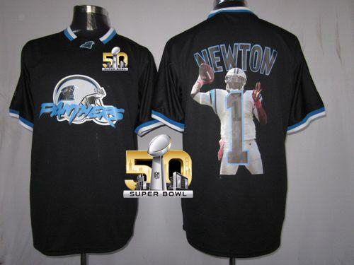 Nike Panthers #1 Cam Newton Black Super Bowl 50 Men's NFL Game All Star Fashion Jersey