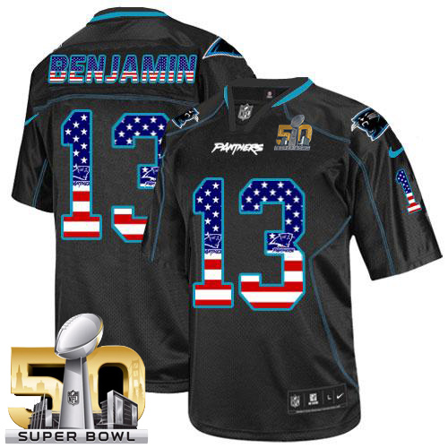 Nike Panthers #13 Kelvin Benjamin Black Super Bowl 50 Men's Stitched NFL Elite USA Flag Fashion Jersey