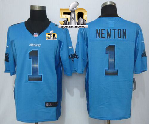 Nike Panthers #1 Cam Newton Blue Alternate Super Bowl 50 Men's Stitched NFL Limited Strobe Jersey