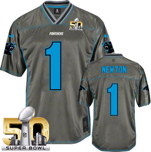 Nike Panthers #1 Cam Newton Grey Super Bowl 50 Men's Stitched NFL Elite Vapor Jersey