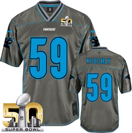 Nike Panthers #59 Luke Kuechly Grey Super Bowl 50 Men's Stitched NFL Elite Vapor Jersey