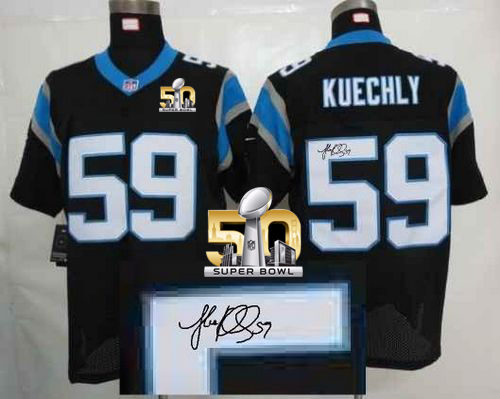 Nike Panthers #59 Luke Kuechly Black Team Color Super Bowl 50 Men's Stitched NFL Elite Autographed Jersey