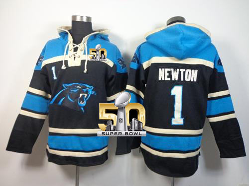 Nike Panthers #1 Cam Newton Black Super Bowl 50 Sawyer Hooded Sweatshirt NFL Hoodie