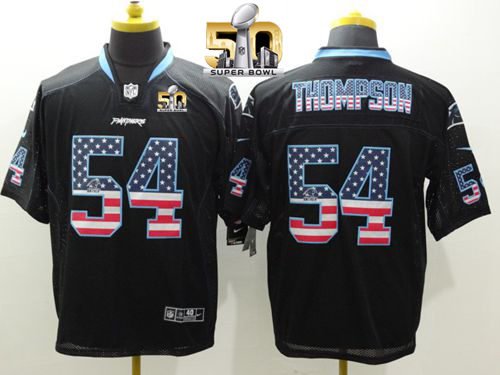 Nike Panthers #54 Shaq Thompson Black Super Bowl 50 Men's Stitched NFL Elite USA Flag Fashion Jersey
