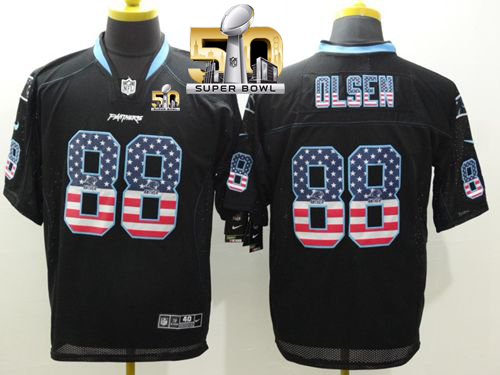 Nike Panthers #88 Greg Olsen Black Super Bowl 50 Men's Stitched NFL Elite USA Flag Fashion Jersey