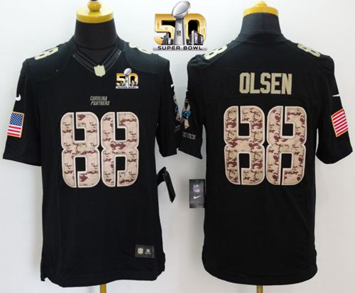 Nike Panthers #88 Greg Olsen Black Super Bowl 50 Men's Stitched NFL Limited Salute to Service Jersey