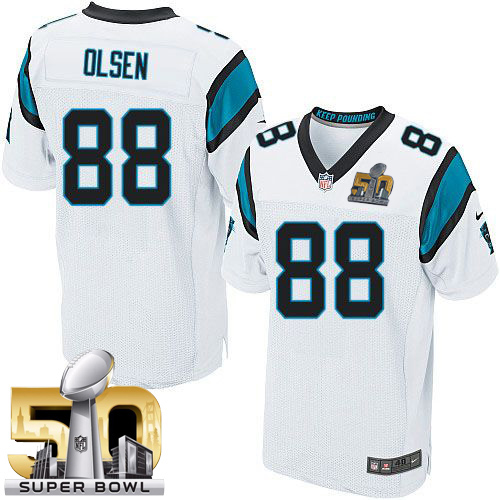 Nike Panthers #88 Greg Olsen White Super Bowl 50 Men's Stitched NFL Elite Jersey