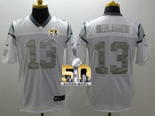 Nike Panthers #13 Kelvin Benjamin White Super Bowl 50 Men's Stitched NFL Limited Platinum Jersey