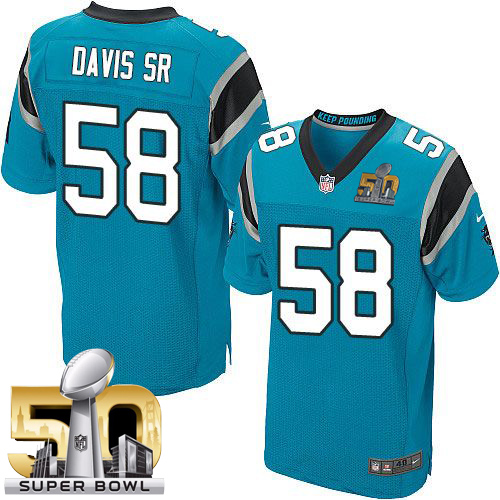 Nike Panthers #58 Thomas Davis Sr Blue Alternate Super Bowl 50 Men's Stitched NFL Elite Jersey