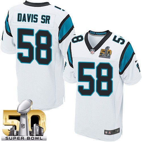 Nike Panthers #58 Thomas Davis Sr White Super Bowl 50 Men's Stitched NFL Elite Jersey