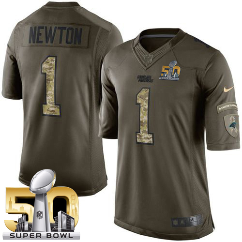 Nike Panthers #1 Cam Newton Green Super Bowl 50 Men's Stitched NFL Limited Salute to Service Jersey