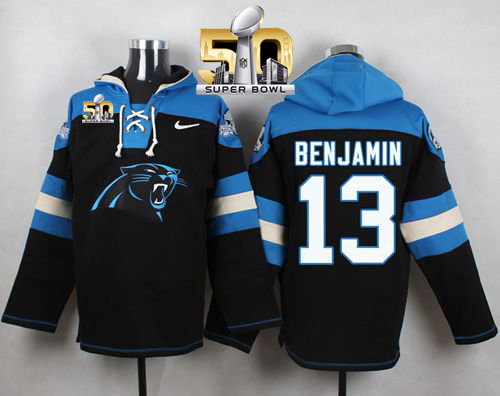 Nike Panthers #13 Kelvin Benjamin Black Super Bowl 50 Player Pullover NFL Hoodie