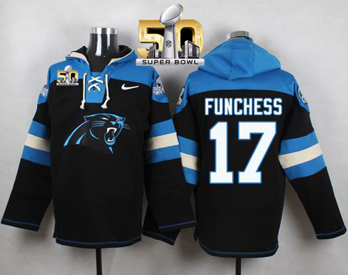 Nike Panthers #17 Devin Funchess Black Super Bowl 50 Player Pullover NFL Hoodie