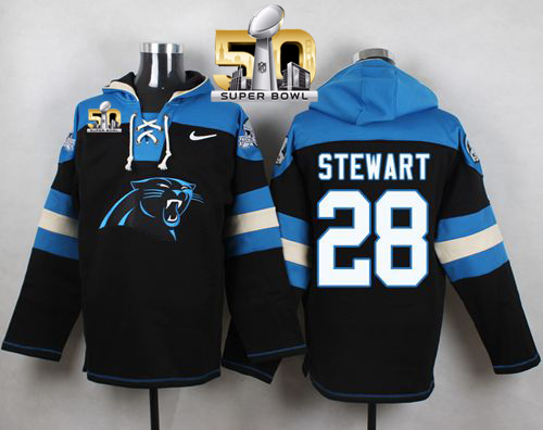 Nike Panthers #28 Jonathan Stewart Black Super Bowl 50 Player Pullover NFL Hoodie