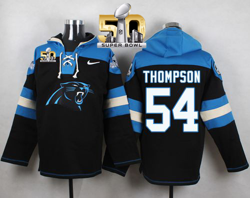 Nike Panthers #54 Shaq Thompson Black Super Bowl 50 Player Pullover NFL Hoodie