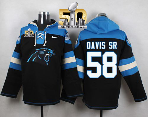 Nike Panthers #58 Thomas Davis Sr Black Super Bowl 50 Player Pullover NFL Hoodie