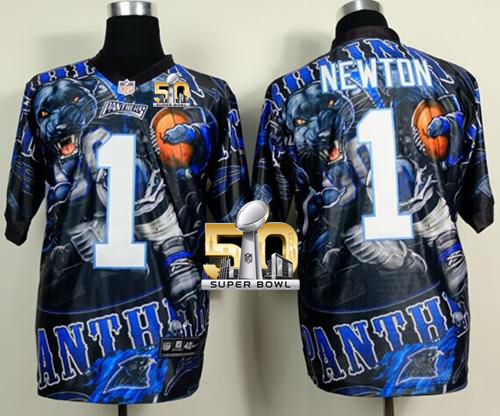 Nike Panthers #1 Cam Newton Team Color Super Bowl 50 Men's Stitched NFL Elite Fanatical Version Jersey