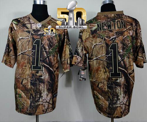 Nike Panthers #1 Cam Newton Camo Realtree Super Bowl 50 Men's Stitched NFL Elite Jersey