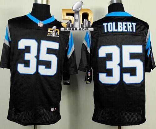 Nike Panthers #35 Mike Tolbert Black Team Color Super Bowl 50 Men's Stitched NFL Elite Jersey