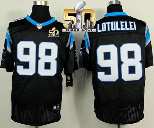 Nike Panthers #98 Star Lotulelei Black Team Color Super Bowl 50 Men's Stitched NFL Elite Jersey