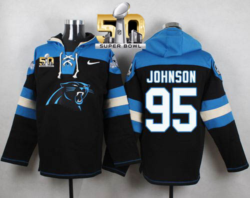 Nike Panthers #95 Charles Johnson Black Super Bowl 50 Player Pullover NFL Hoodie