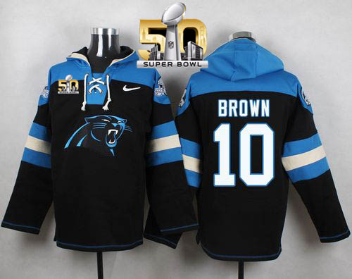 Nike Panthers #10 Corey Brown Black Super Bowl 50 Player Pullover NFL Hoodie