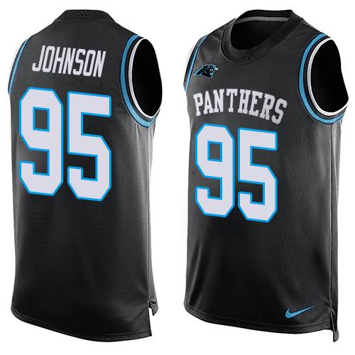 Nike Panthers #95 Charles Johnson Black Team Color Men's Stitched NFL Limited Tank Top Jersey