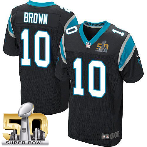 Nike Panthers #10 Corey Brown Black Team Color Super Bowl 50 Men's Stitched NFL Elite Jersey