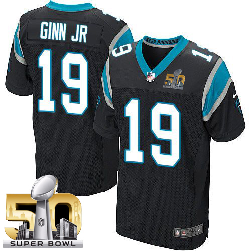 Nike Panthers #19 Ted Ginn Jr Black Team Color Super Bowl 50 Men's Stitched NFL Elite Jersey