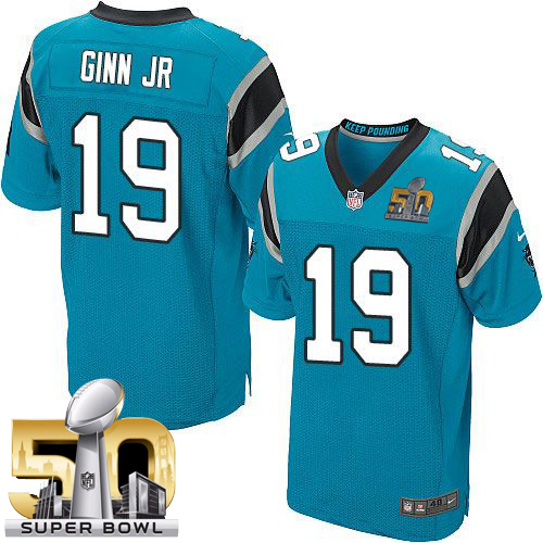 Nike Panthers #19 Ted Ginn Jr Blue Alternate Super Bowl 50 Men's Stitched NFL Elite Jersey
