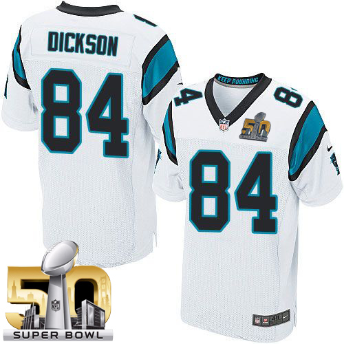 Nike Panthers #84 Ed Dickson White Super Bowl 50 Men's Stitched NFL Elite Jersey