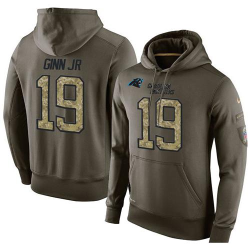 NFL Men's Nike Carolina Panthers #19 Ted Ginn Jr Stitched Green Olive Salute To Service KO Performance Hoodie