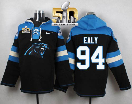 Nike Panthers #94 Kony Ealy Black Super Bowl 50 Player Pullover NFL Hoodie