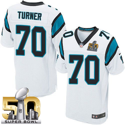 Nike Panthers #70 Trai Turner White Super Bowl 50 Men's Stitched NFL Elite Jersey
