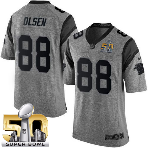 Nike Panthers #88 Greg Olsen Gray Super Bowl 50 Men's Stitched NFL Limited Gridiron Gray Jersey