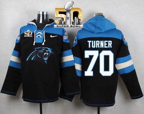 Nike Panthers #70 Trai Turner Black Super Bowl 50 Player Pullover NFL Hoodie