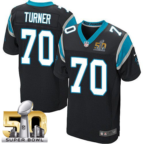 Nike Panthers #70 Trai Turner Black Team Color Super Bowl 50 Men's Stitched NFL Elite Jersey