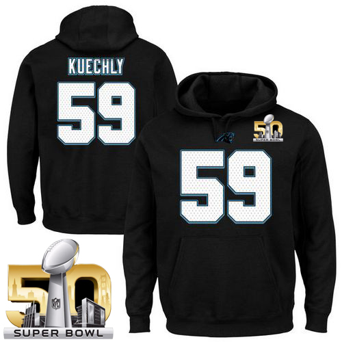 Panthers #59 Luke Kuechly Black Super Bowl 50 Majestic Eligible Receiver II Name & Number NFL Hoodie