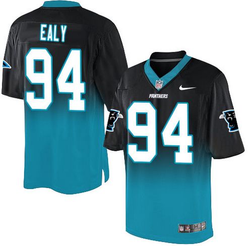 Nike Panthers #94 Kony Ealy Black/Blue Men's Stitched NFL Elite Fadeaway Fashion Jersey