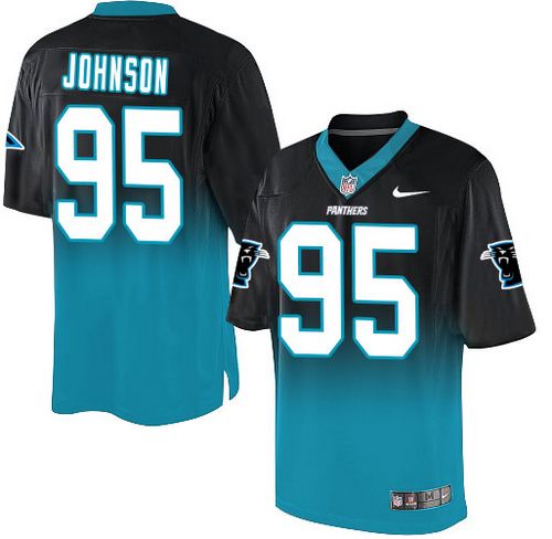 Nike Panthers #95 Charles Johnson Black/Blue Men's Stitched NFL Elite Fadeaway Fashion Jersey